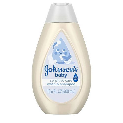 Johnson's Sensitive Care Baby Wash & Shampoo, Daily Moisturizing 2-in-1 Baby Wash & Shampoo to Gently Cleanse Without Drying Out Sensitive Skin, Light Scent, Hypoallergenic, 13.6 fl. oz