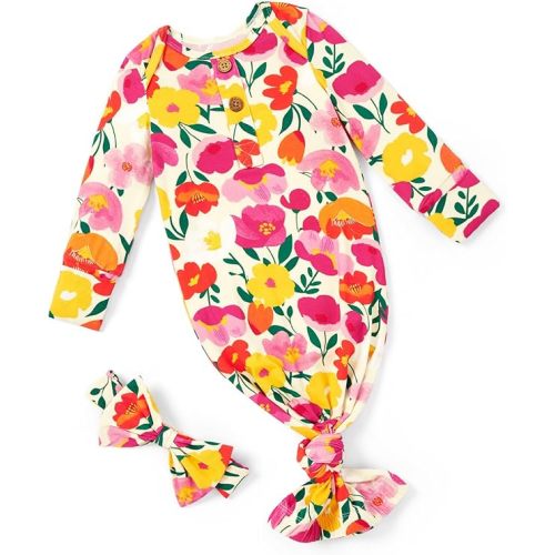 PATPAT Baby Sleeper Gown with Bamboo Viscose for Newborn Girls Boys, Knotted Nightgown with Mittens for Infant Home Coming