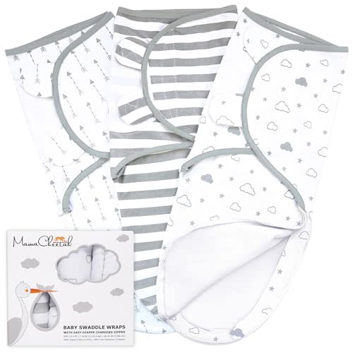 Mama Cheetah 100% Organic Cotton Baby Swaddle Blanket with Zipper 3-Pack, Newborn Sack, Baby Swaddles Sleep Sack 3-6 Months, Baby Swaddle Wrap for Baby Boy & Baby Girl