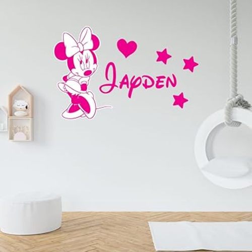 Mini Mouse Personalized Name Nursery Wall Decal Vinyl Sticker | Multiple Font Options | Custom Kids Room Décor | Bedside Decals | Children’s Room