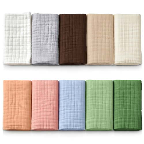 Mère & Moi: Muslin Burp Cloths - 10 Pack, Multicolor - 20x10", Soft Cotton, Oeko-TEX, Absorbent & Quick-Dry, Drool Rag, Nursing Cover, Baby & Toddler