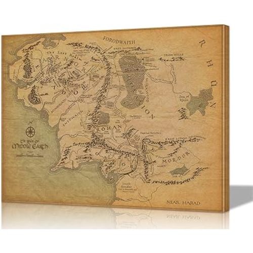 Middle Earth Map Canvas Wall Art Print Paintings - Map of Middle Earth Poster Wall Decor with Inner Wooden Frame (12x18 Inches) - Lightweight & Easy Hanging, Nice for Study & Game Room Decor