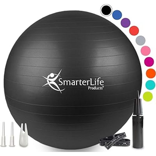 SmarterLife Exercise Ball Yoga Ball for Fitness, Balance, Stability, or Pregnancy, Gym Ball for Core Workout, Physical Therapy, Yoga Ball Chair for Office, Anti-Slip Anti-Burst
