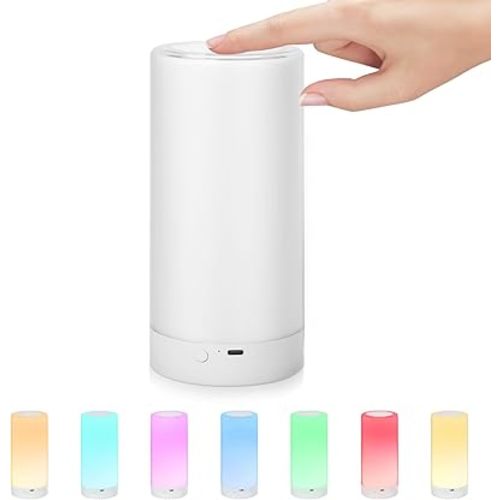UNIFUN Table Lamp, Touch Sensor Bedside Lamps, Dimmable Warm White Light & Color Changing RGB for Kids Room,Living Room,Camping Use