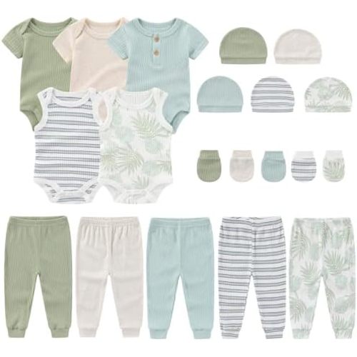 Newborn Layette Gift Set 20-Piece Cotton Baby Boy Girl Clothes Essentials and Accessories