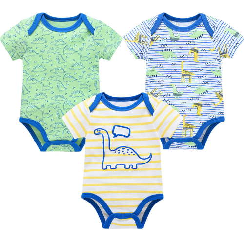 Weebloom Baby Boy Pajamas,3 Pack Infant Short Sleeve Cartoon Print Blend Bodysuits Soft Comfy Nightwear Baby Boy Romper,0-3 Months