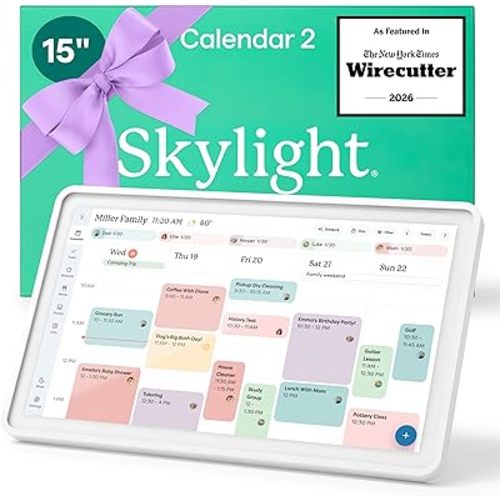 Skylight Calendar 2 - 15-inch Full HD Touchscreen Digital Calendar, Featured on Wirecutter - Wall Planner & Interactive Chore Chart, Smart Family Organizer, 16GB Storage, Wi-Fi, Wall Mount Included - Classic, White