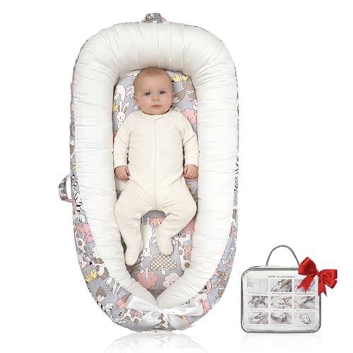 Baby Lounger | Organic Cotton Infant Lounger | Reversible, Adjustable & Portable Floor Lounger | Soft, Breathable, Washable Cover