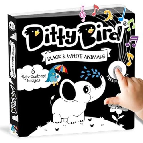 Ditty Bird | Interactive Sensory White and Black Sound book for babies 6 - 18 months | Infant books for Tummy time