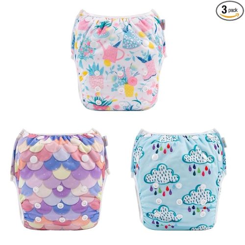 Babygoal Baby Girl and Boy Swim Diapers, Reusable Adjustable Washable One Size Fits 0-8M Baby Gifts and Swimming Lessons 3 Pack 3SD25