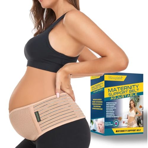 ChongErfei Pregnancy Belly Band Maternity Belt Back Support | Abdominal Binder Back Brace - Relieve Back, Pelvic, Hip Pain for Pregnancy Recovery(Beige,One Size)