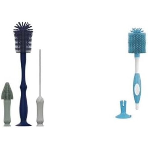 Dr. Brown's Silicone Cleaning Brush Set with Bottle, Spout, and Straw Brush, 3-Pack + Soft Touch No Scratch Baby Bottle Cleaning Brush, Blue