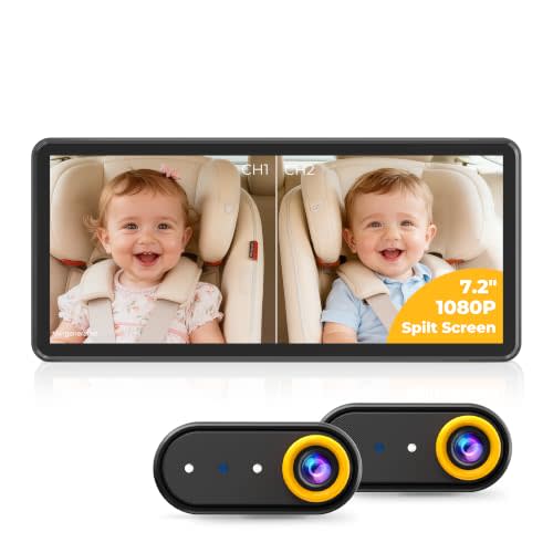 LUCKVIEW BM5PRO Dual Baby Car Camera, 7.2" 1080P Split Monitor | Split Screen for Two Kids, Auto IR Night Vision And 360° Headrest Mount Help Keep Family Road Trips Calm