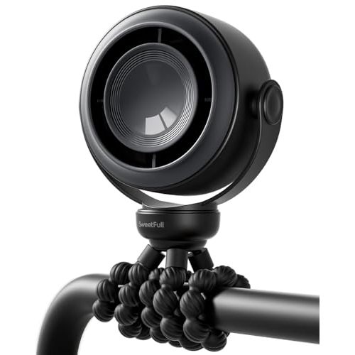 SWEETFULL Portable Stroller Fan, Pinch-Proof Baby Fan, 10H Battery, 5-Speed Quiet Mini Clip on Fan, USB-C Rechargeable with LED Display for Car Seat, Crib & Travel - Black