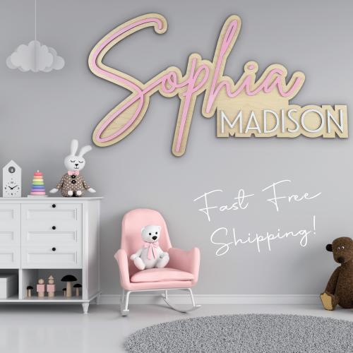 Large wood name sign | nursery name sign | girl name sign | above crib name sign | layered baby name sign | boy name sign | cut out sign B