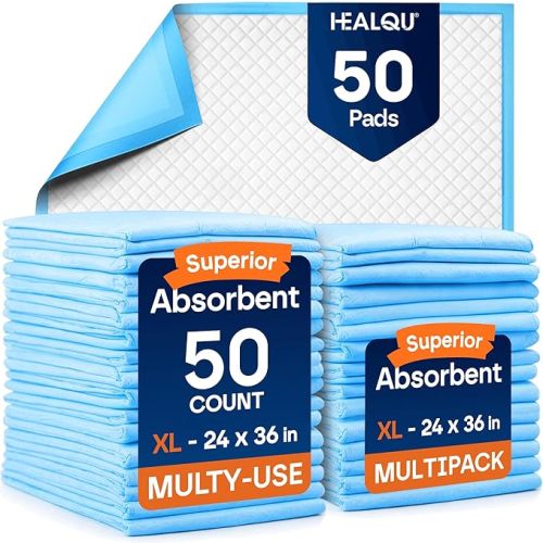 Disposable Underpads - 24x36 Pack of 50 - Absorbent Incontinence Bed Pads for Adults, Kids, Elderly, and Pets - Fluid and Urine Bed Protection - Large, Thick, Fluff and Polymer Chux