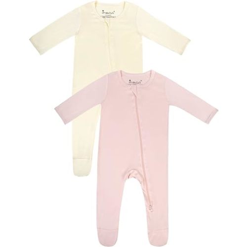 Jimonda Bamboo Baby Pajamas,Unisex Boys Girls One-Piece Footies,Long Sleeve Sleepers 2-Way Zip closure Romper