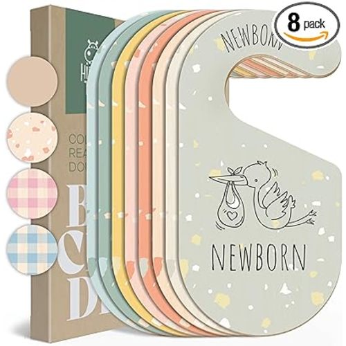 Colorful Baby Size Closet Dividers - Wooden Baby Clothes Organizer for Nursery Decor, Storage & Organization - 8 Pcs of Baby Closet Dividers Ideal as Neutral Nursery Storage Organizers