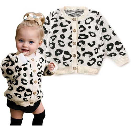 Simplee kids Baby Sweater Animal Leopard Heart Printed Baby Cardigan for Spring Autumn Fall