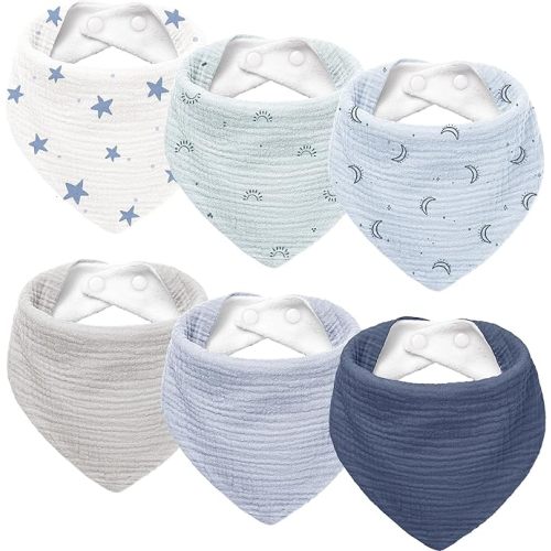 Susurration Muslin Baby Drool Bibs 6Pack Soft Triangular Adjustable Baby Bandana Bibs for Unisex Baby Girls & Boys