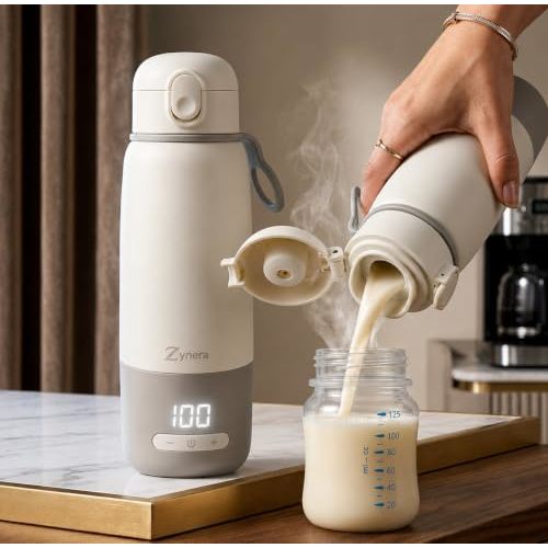 Portable Bottle Warmer - 350ml capasity - with Dual Power - 10000mAh Rechargeable - Fast Heating in 8 Minutes - Adjustable 98–122°F - Leak Proof - 316L Stainless Steel for Travel & Home