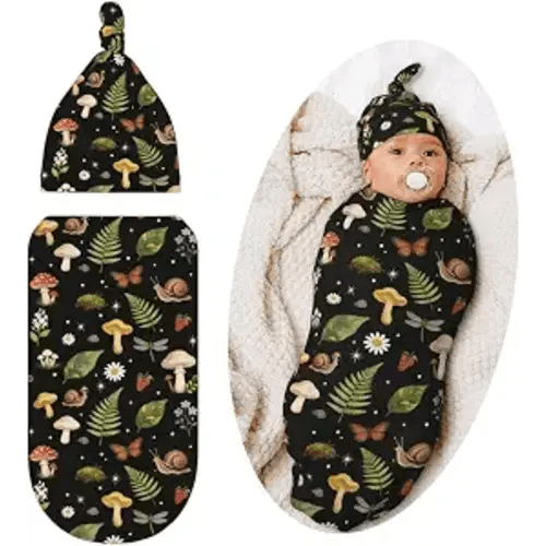 Mushroom Swaddle Blanket with Hat for Baby, Swaddling Mushroom Baby Stuff