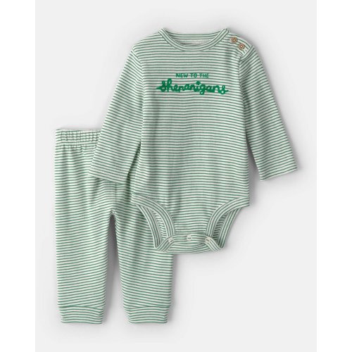 Baby St. Patrick's Day 2-Piece Striped Long-Sleeve Bodysuit & Pant Set - Green/White - Carter's | Carter's