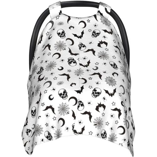 Gothic Baby Car Seat Canopy Cover, Nursing Cover for Newborn, Goth Baby Stuff, Skull Bat Theme Stroller Cover for All Seasons
