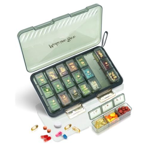 Weekly Pill Organizer 3x a Day - 7 Day Pill Box with 21 Compartments (Morning/Noon/Night), BPA-Free Daily Pill Case, Portable Medicine Organizer for Vitamins, Supplements & Medication【Upgrade】 (Green)