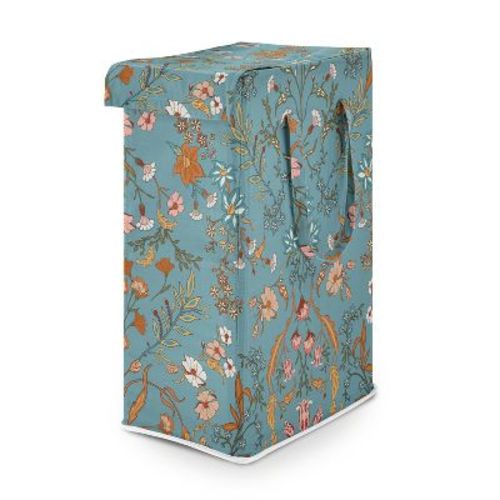 Sweet Jojo Designs Baby Girl Foldable Laundry Hamper with Handles Boho Floral Wildflower Blue Orange and Pink