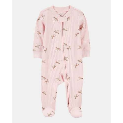 Baby Girl Horse Print 2-Way Zip Ribbed Sleep & Play Pajamas - Pink | Carter's