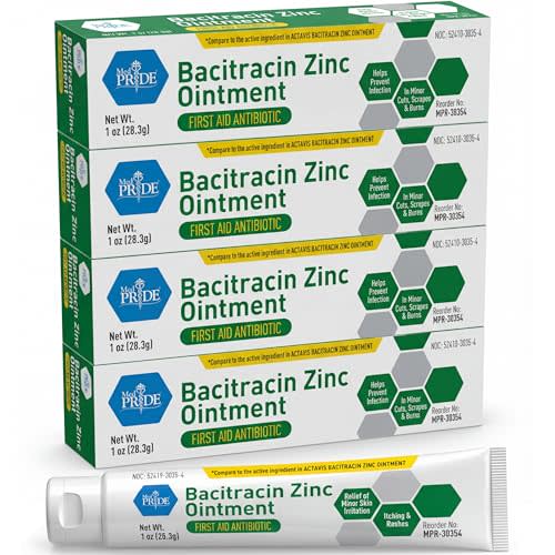 MED PRIDE Bacitracin Zinc Ointment, 4 Pack of 1 oz Tubes – Bulk First Aid Antibiotic Ointment for Cuts, Scrapes, Minor Burns & Wounds – Infection Prevention & Skin Healing Protection
