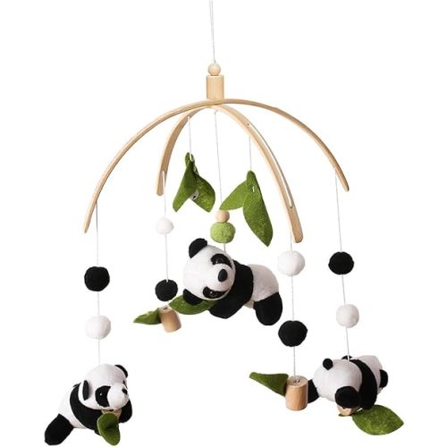 predolo Baby Crib Mobile Toy Baby Rattle Toy Panda Sensory Toy Photography Props Bamboo Leaf Hanging Rattle Toys Bed Bell Toy for Stroller Pushchair