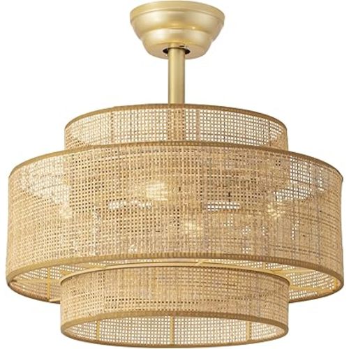 Boho Fandelier Ceiling Fan with Light Rattan Chandelier Fan Remote