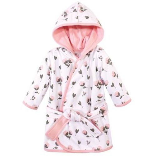 Hudson Baby Infant Girls Cotton Rich Bathrobe, Pink Peony, 0-9 Months