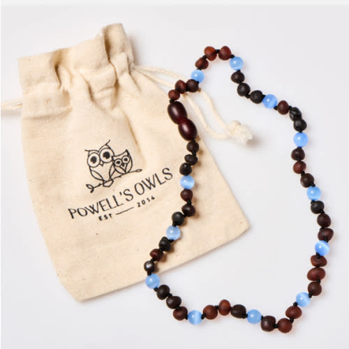 Best Raw Amber Teething Necklace with Cat's Eye Healing Stones - Natural Teething Relief – Powell's Owls