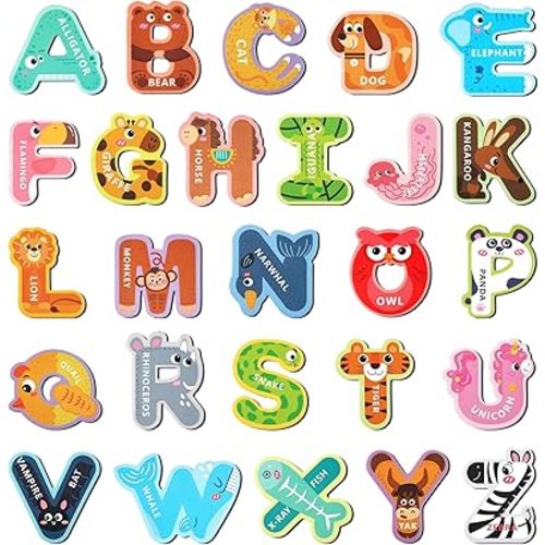 Magnetic Letters, 26 Animal Alphabet Magnets, Fun Preschool Learning Toy, Large Fridge Magnets for Spelling Games, Ideal Educational Gift for Toddlers (Uppercase Letter)