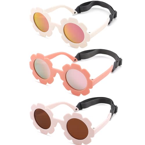 GLARDEFE Polarized Baby Sunglasses with Strap UV400 Infant 0-24 Months | Flower Design for Toddler Girls, TPEE BPA-free Frame, UV400 Protection, Adjustable Strap for Newborn, Baby Beach Essentials