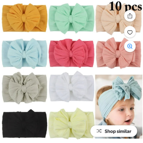 Peaoy 10PCS Baby Headbands Soft Nylon Head Wrap Stretchy Bow Hairbands for Girls Newborn Infant Toddlers