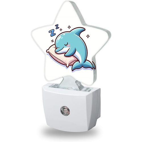 Sleeping Dolphin Night Lights Plug Into Wall Decorative,Cute Animal Sleep Friendly Lamp, Energy Efficient Dusk-to-Dawn Sensor Nightlights for Kid Bedroom Nursery Bathroom