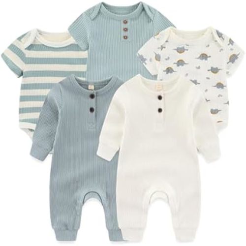 Newborn Baby Bodysuit Soft Ribbed Romper Infant Boy Girl Clothes Set 0-12 Months