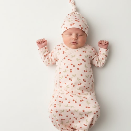 Organic Kimono Infant Sleep Gown - Cherry
