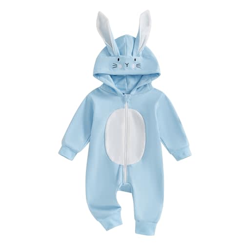Infant Baby Boy Girl Easter Outfit Clothes Bunny Ear Hooded Long Sleeve Romper Jumpsuit