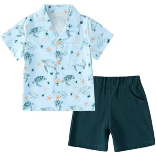 YALLET Toddler Boy Clothes Summer Outfits Short Sleeve Button Down Shirt+Shorts Baby Boy Beach Casual Clothe 1-10 Years
