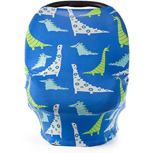 JumpOff Jo - Multifunctional 5-in-1 Cover - Car Seat Canopy, Breastfeeding Cover, Stroller, Highchair, Lounger, Shopping Cart Cover & Baby Blanket, Newborn Essentials - Dinosaurs