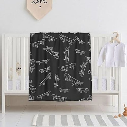 Skateboard Baby Blanket for Boys Girls, Soft Plush Receiving for Newborns 30x40 Inches