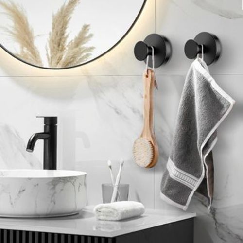 Ridstar 4 Pack nail-free strong glass suction cup hook bathroom towel rack - removable load-bearing strong black