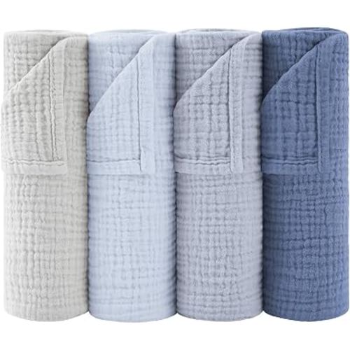 Susurration Muslin Burp Cloths 24x24 Inches Ultra Soft 100% Cotton | 4 Pack Baby Washcloths for Newborn, Absorbent Burp Rags & Swaddle Blankets
