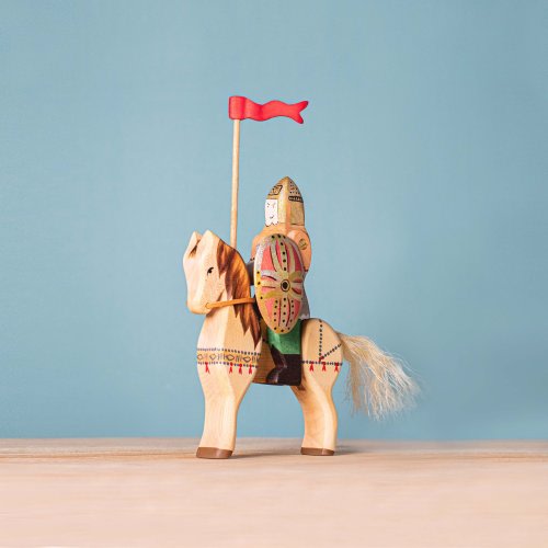 Historical Wooden Toy Knight on Steed Set | Handmade Dacian Warrior Playset