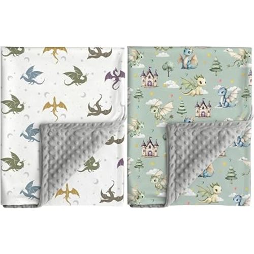 Dragon Baby Blanket DND Gender Neutral Minky Blankets for Newborn Baby Girls or Boys Nursery Toddler Double Layer Blanket with Dotted Backing and Dragon Printed (Green)